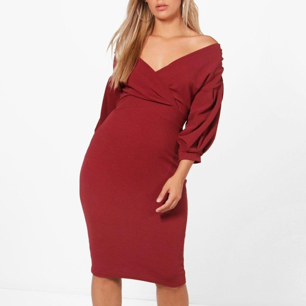 Boohoo Off The Shoulder Wrap Midi Dress,‎ Size 4